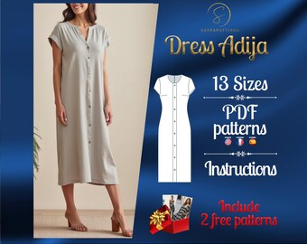 Linen Dress pattern | PDF digital sewing pattern for Adija dress | Midi dress pattern | Straight dress pattern | Button Dress pattern