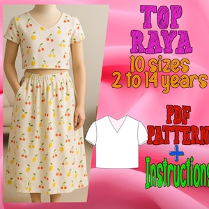 PDF digital sewing pattern for Raya top | Kid crop top Pattern | Pattern for Kids | summer top pattern | Girl Pattern | kid outfits patterns