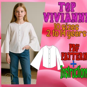 PDF digital sewing pattern Vivianne top | Kid Shirt Pattern | Pattern for Kids | summer Shirt pattern | Girl Pattern | kid outfits patterns