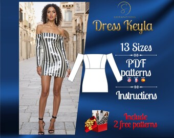 PDF digital sewing pattern for Keyla micro-mini dress | Pencil dress pattern | Mini dress pattern | sexy dress pattern | easy dress pattern