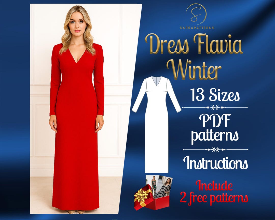 winter dress patterns for women PDF Digital Sewing Pattern for Flavia Winter Dress | Straight Dress Pattern | Full Dress Pattern | Easy Dress Pattern | Maxi Dress Pattern