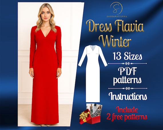 PDF Digital Sewing Pattern for Flavia Winter Dress | Straight Dress Pattern  | Full Dress Pattern | Easy Dress Pattern | Maxi Dress Pattern - Etsy