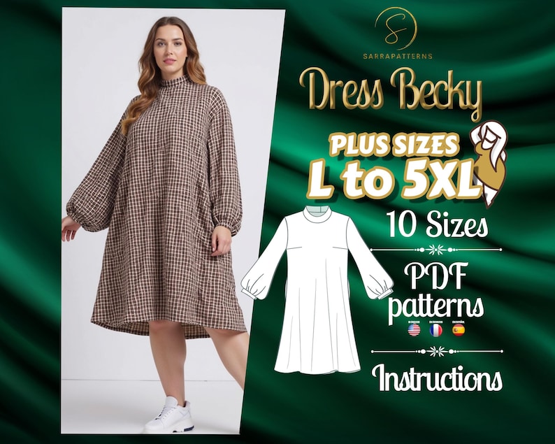 PDF Digital Sewing Pattern for Becky Dress | Plus Size Patterns | Tent ...