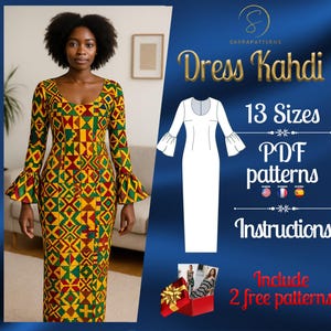 PDF digitales Schnittmuster für Kleid Khadi | Bleistift Kleid Schnittmuster | komplettes Kleid Schnittmuster | Afrikanischer Print Kleid | Afrika Kleiderschnittmuster