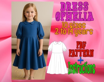 PDF digitales Schnittmuster Ophelia Kleid | Kinderkleid Schnittmuster | Schnittmuster für Kinder | Kreis Kleider Schnittmuster | Midi Kleid Schnittmuster | Mädchen Muster