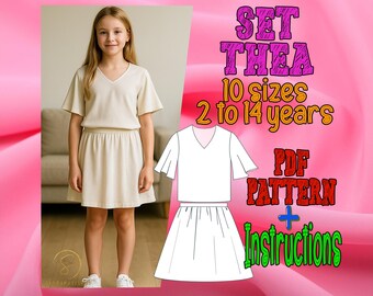 PDF digital sewing pattern for Thea set | Kids Dress Pattern | Pattern for Kids | girls patterns | Top kid pattern | Outfit kid pattern