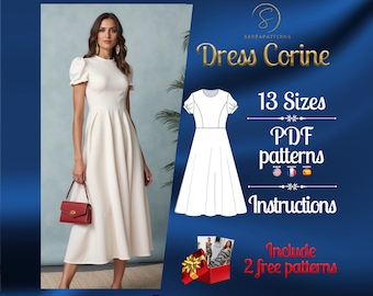 PDF digital sewing pattern for Corine midi dress | Half circle dress pattern | Gown Sewing Pattern | Tea dress pattern | Sewing pattern pdf