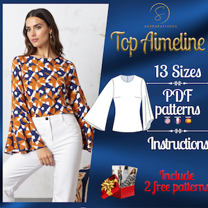 PDF digital sewing pattern Aimeline Top | Fitted top pattern | Flared top Pattern | Trendy top  | Summer top pattern | Easy top pattern