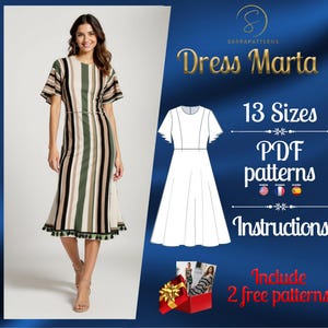 PDF digital sewing pattern for Marta Midi dress | Half Circle dress pattern | Gown Sewing Pattern | Midi dress pattern | sewing pattern pdf