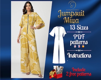 PDF digital sewing pattern for Miya Jumpsuit | Palazzo Jumpsuit pattern | jumpsuit pdf pattern | Comfy jumpsuit pdf | loose jumpsuit pattern