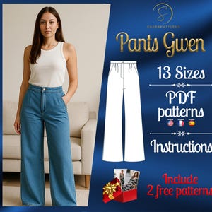PDF digital sewing pattern for Gwen Pants | easy pants pattern | Jean Shorts pattern | Denim shorts pattern | women pants pattern