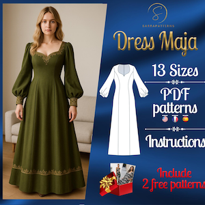 PDF digital sewing pattern Maja dress | A-line dress pattern | Maxi dress pattern | Medieval dress pattern | Historical Costume pattern