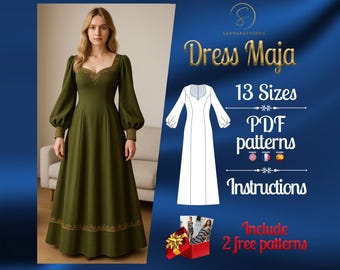 PDF digital sewing pattern Maja dress | A-line dress pattern | Maxi dress pattern | Medieval dress pattern | Historical Costume pattern