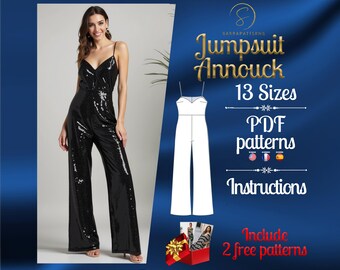 PDF digital sewing pattern for the Annouk Jumpsuit | Wide Jumpsuit pattern | overalls pattern | jumpsuit pdf pattern | Comfy jumpsuit pdf