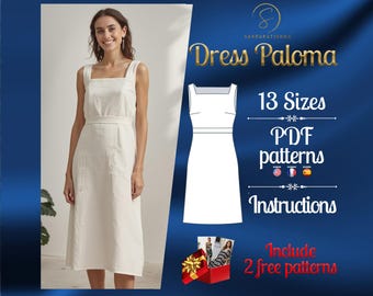 PDF digital sewing pattern for Paloma dress | Linen Dress pattern | Below Knee dress pattern | A line dress pattern | Sexy dress pattern