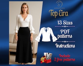 PDF digital sewing pattern Eira Top | Fitted top pattern | Keyhole top Pattern | Trendy top  | Ruffle top pattern | Easy top pattern