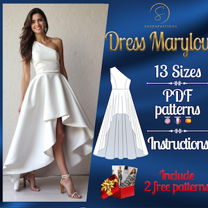 Modello di cucito digitale PDF per modello di abito Marylou Hi Low / Modello di abito a ruota completa / Modello di cucito per abito / Modello di abito da sposa