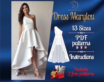 PDF digital sewing pattern for Marylou Hi Low dress pattern | Full circle dress pattern | Gown Sewing Pattern | Wedding dress pattern