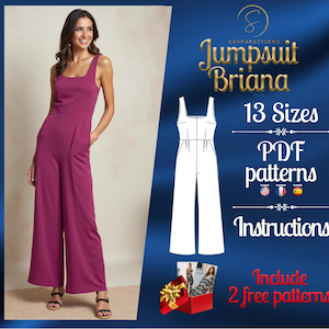 PDF digital sewing pattern for Briana Jumpsuit | Palazzo Jumpsuit pattern | overalls pattern | jumpsuit pdf pattern | loose jumpsuit pattern