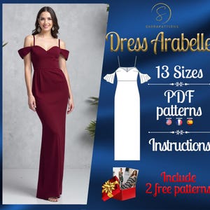 PDF digital sewing pattern for Arabelle dress | Straight dress pattern | Wedding dress pattern | Maxi dress pattern |  Gown Sewing Pattern