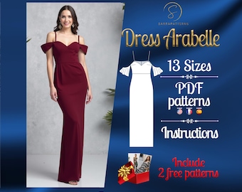 PDF digital sewing pattern for Arabelle dress | Straight dress pattern | Wedding dress pattern | Maxi dress pattern |  Gown Sewing Pattern