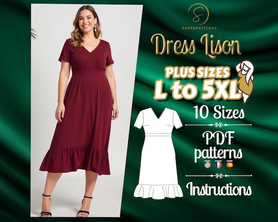 a line dress pattern plus size Chic Plus Size A-Line Dress with Ruffled Hem and Retro Geometric Print –  Canary Houze main image 1