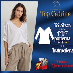 PDF digital sewing pattern for Cedrine Top | Linen Top pattern | Trendy top pattern | Loose top pattern | Summer top pattern |Tshirt pattern