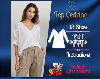 Patron de couture numérique PDF pour Cedrine Top | Top en lin | Top tendance | Top ample | Patron de haut d'été | Patron de t-shirt
