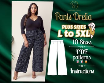 PDF digital sewing pattern for Orelia Pants | Plus size patterns | pants PDF pattern | Wide pants pattern | Palazzo pants pattern