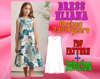 PDF digital sewing pattern Eliana dress | Kid Dress Pattern | Pattern for Kids  | Tent dress pattern | Knee Dress pattern | Girl Pattern