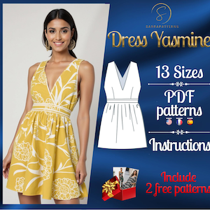 PDF digital sewing pattern for Yasmine mini dress | Gathered dress pattern | Mini dress pattern | sexy dress pattern | easy dress pattern