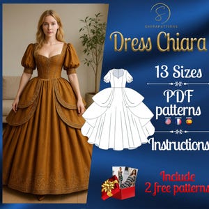 PDF digital sewing pattern Chiara dress| Circle dress pattern | Princess dress pattern | Medieval dress pattern | Historical Costume pattern