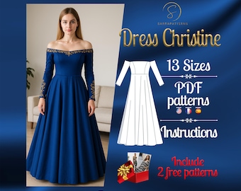 PDF digital sewing pattern Christine dress | Circle dress pattern | Maxi dress pattern | Medieval dress pattern | Historical Costume pattern