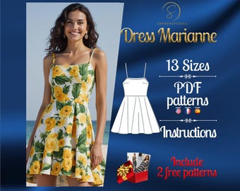 Patrón de costura digital en PDF para minivestido Mariane / Patrón de vestido de círculo completo / Patrón de minivestido / Patrón de vestido sexy / Patrón de vestido fácil