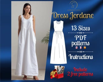 PDF digital sewing pattern for Jordane dress | Linen Dress pattern | Maxi dress pattern | Gathered dress pattern | Cottagecore dress