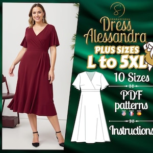 PDF digitales Schnittmuster für Alessandra Kleid | Schnittmuster | Kreis Kleider Schnittmuster | Midi Kleid Schnittmuster | kurvig geschnittenen Schnittmuster