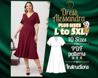 PDF digital sewing pattern for Alessandra dress | Plus size patterns | Circle dress pattern | Midi dress pattern | curvy sewing patterns