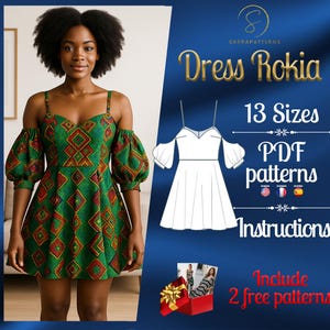 PDF digital sewing pattern for Rokia dress | Circle dress pattern | Mini dress pattern | African Print Dress | Africa dress pattern