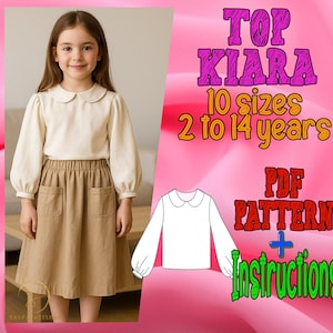 PDF digital sewing pattern for Kiara top | Kid top Pattern | Pattern for Kids | Bishop top pattern | Girl Pattern | kid outfits patterns