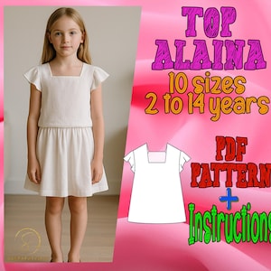 PDF digital sewing pattern Alaina top | Kid top Pattern | Pattern for Kids  | tee shirt pattern | Girl top pattern | Girl Pattern