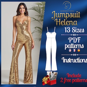 PDF digital sewing pattern for the Helena Jumpsuit | Flared Jumpsuit pattern | overalls pattern | jumpsuit pdf pattern | Comfy jumpsuit pdf