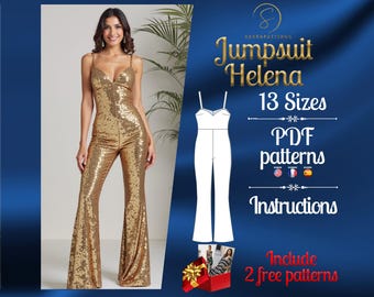 PDF digital sewing pattern for the Helena Jumpsuit | Flared Jumpsuit pattern | overalls pattern | jumpsuit pdf pattern | Comfy jumpsuit pdf