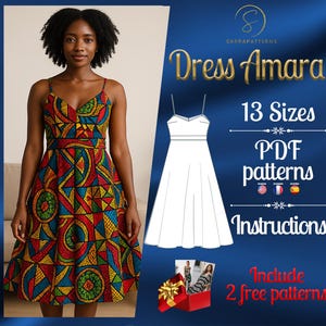 PDF digitales Schnittmuster für Amara Kleid | Kreis Kleider Schnittmuster | Midi Kleid Schnittmuster | Afrikanischer Print Kleid | Afrika Kleiderschnittmuster