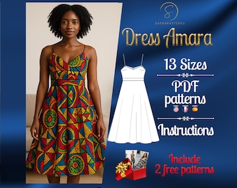 PDF digital sewing pattern for Amara dress | Circle dress pattern | Midi dress pattern | African Print Dress | Africa dress pattern