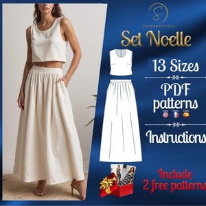 Padrão de costura para o conjunto de linho Noelle | Padrão de blusa de linho e padrão de saia de linho | Padrão de costura em PDF | Costura independente | Padrões de verão