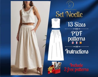 Patrón de costura para el conjunto de lino Noelle / Patrón de top de lino y patrón de falda de lino / patrón de costura en pdf / Costura independiente / Patrones de verano