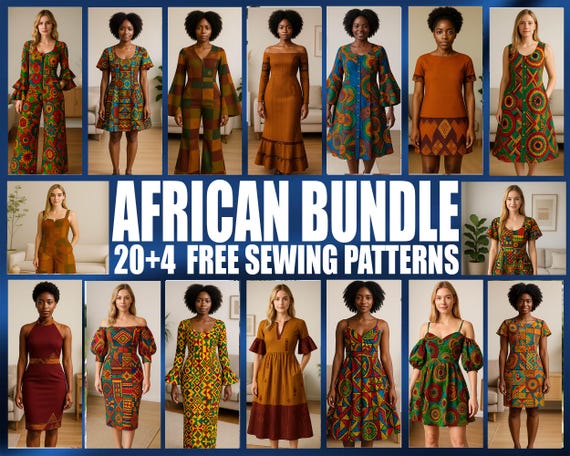 African 24 patterns bundle | PDF digital sewing pattern  | African Dress | Africa dress pattern | Africa Jumpsuit pattern | African Bundle