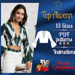 PDF digital sewing pattern Alwenn Top | crop top pattern | Midriff top Pattern | Trendy top  pattern | Summer top pattern | Easy top pattern
