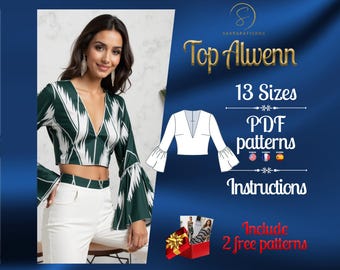 PDF digital sewing pattern Alwenn Top | crop top pattern | Midriff top Pattern | Trendy top  pattern | Summer top pattern | Easy top pattern