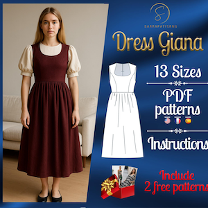 PDF digital sewing pattern Giana dress | Gathered dress pattern | Maxi dress pattern | Medieval dress pattern | Historical Costume pattern